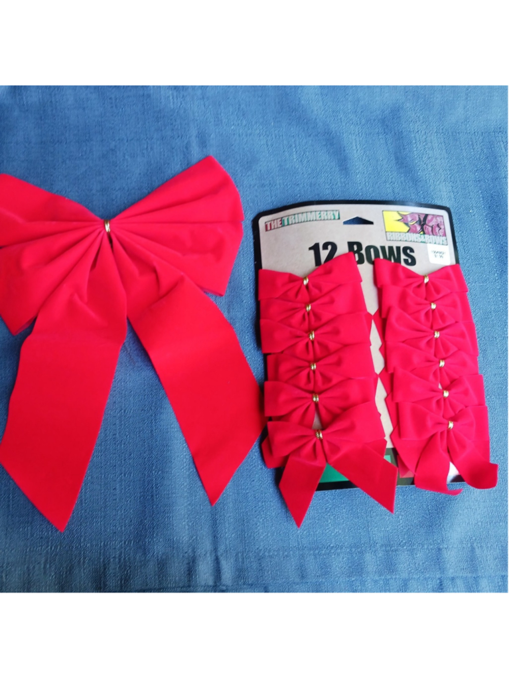VTG Red Velvet Christmas Bows 12 Small One Large Christmas Holiday Decor